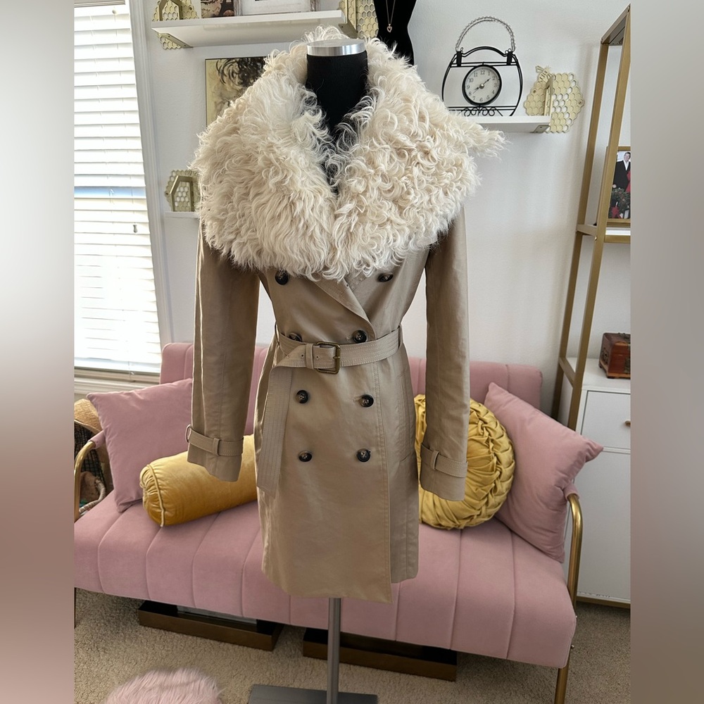 Tory Burch Trench Coat with Removable Fur Collar